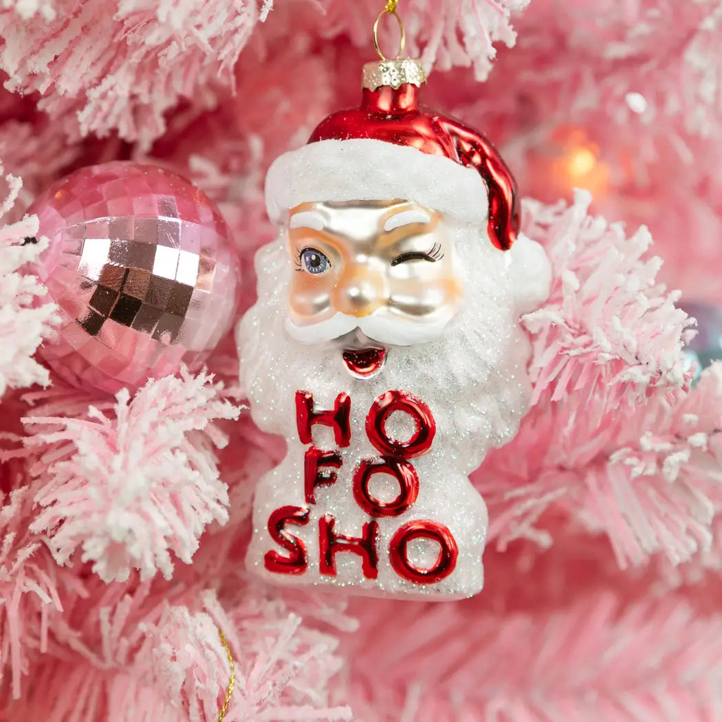 Ho Fo Sho Winking Santa Glass Ornament