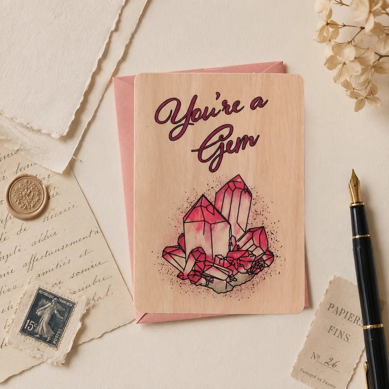 Everyday Wood Folding Card - You're A Gem