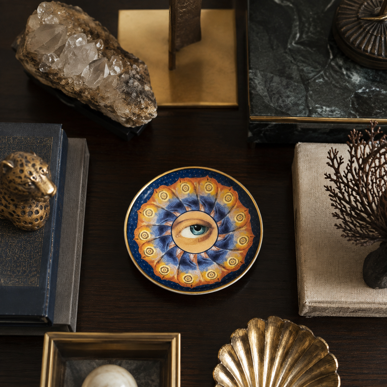 Blue Eye Butterfly Round Trinket Dish