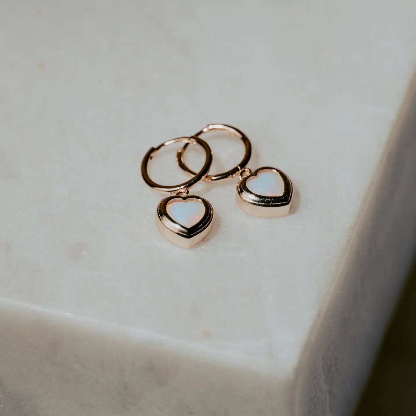 Opal Heart Hoop Earrings