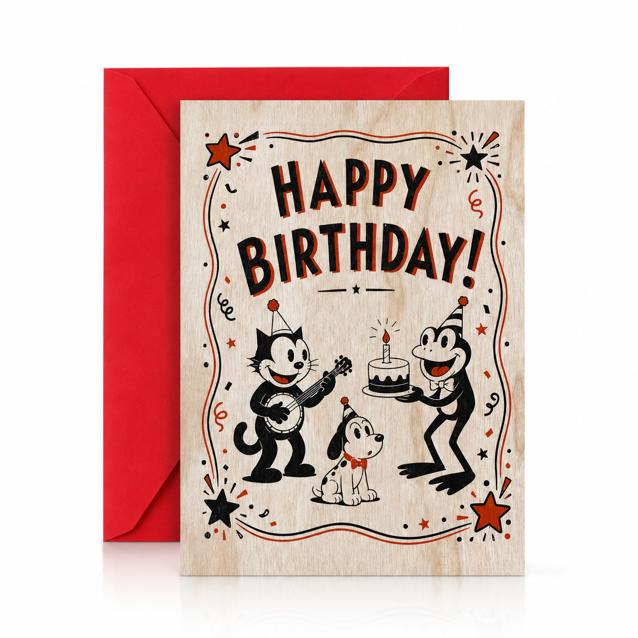 Wood Folding Card - Happy Birthday Pals