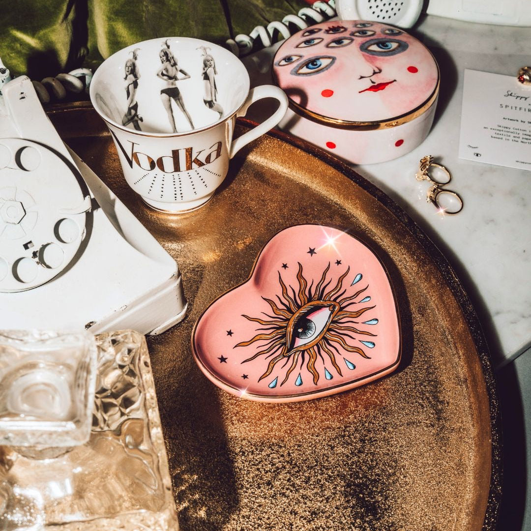 5" Ceramic Heart Dish - Pop Eye Heart - Pink