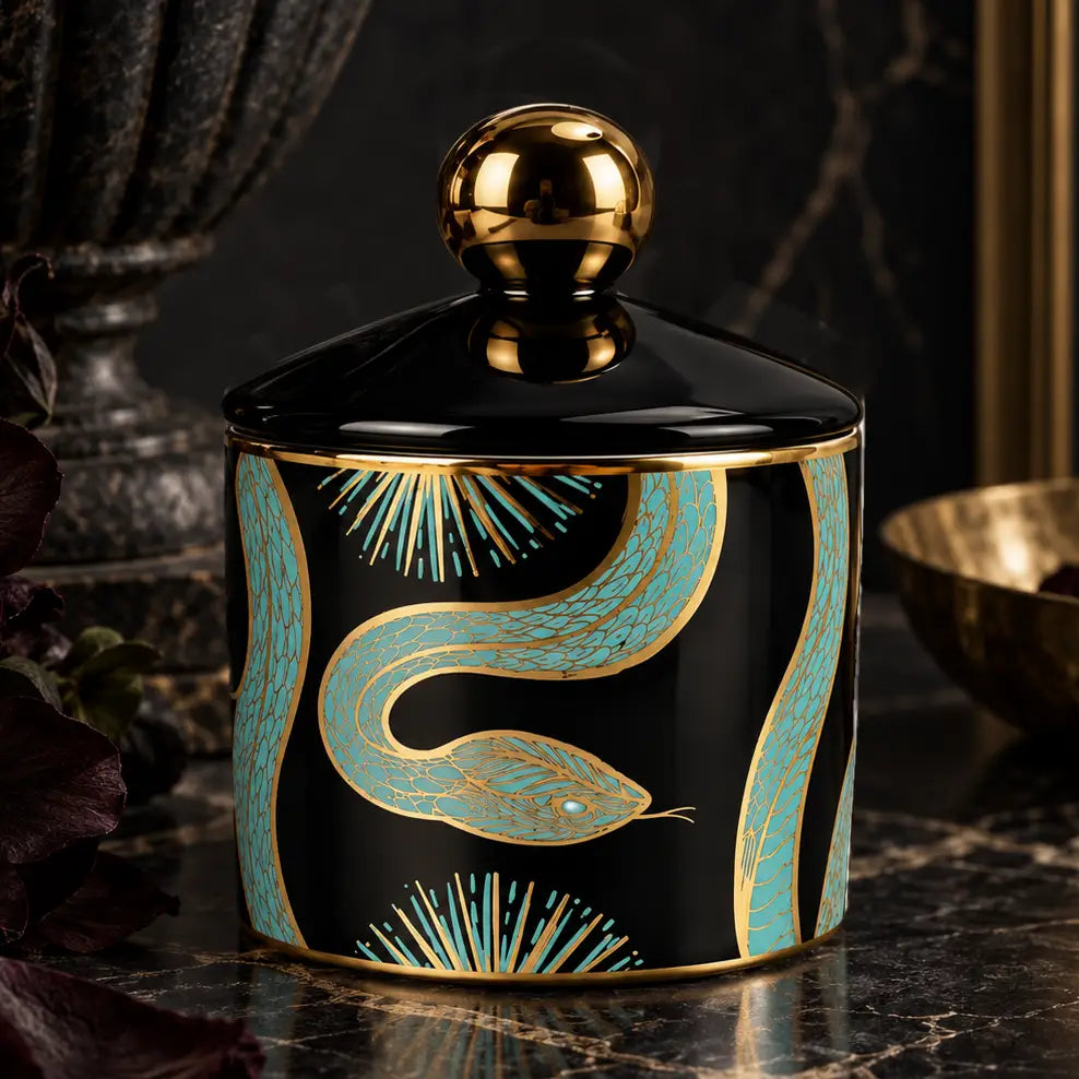 Ceramic Lidded Jar - Golden Age Serpent