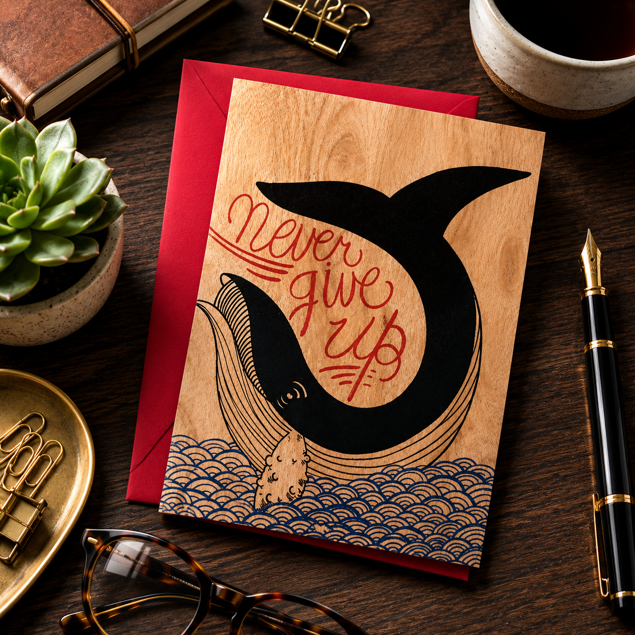 Wood Folding Card - Encouragement Never Give Up