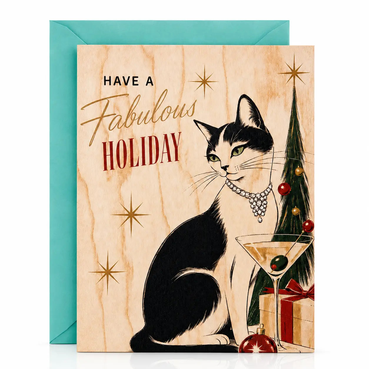 Wood Folding Card - Fabulous Holiday Cat