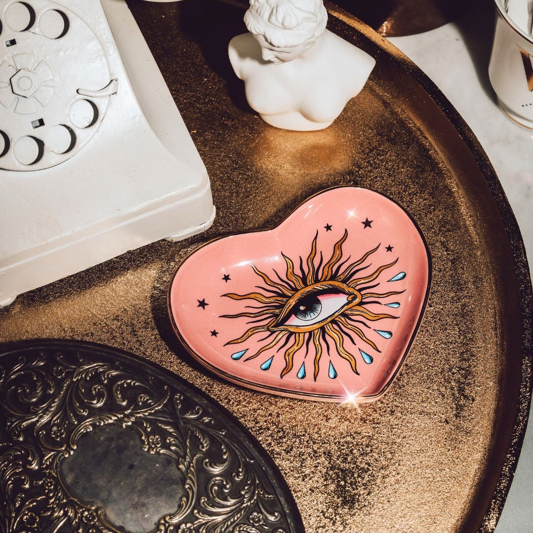 5" Ceramic Heart Dish - Pop Eye Heart - Pink