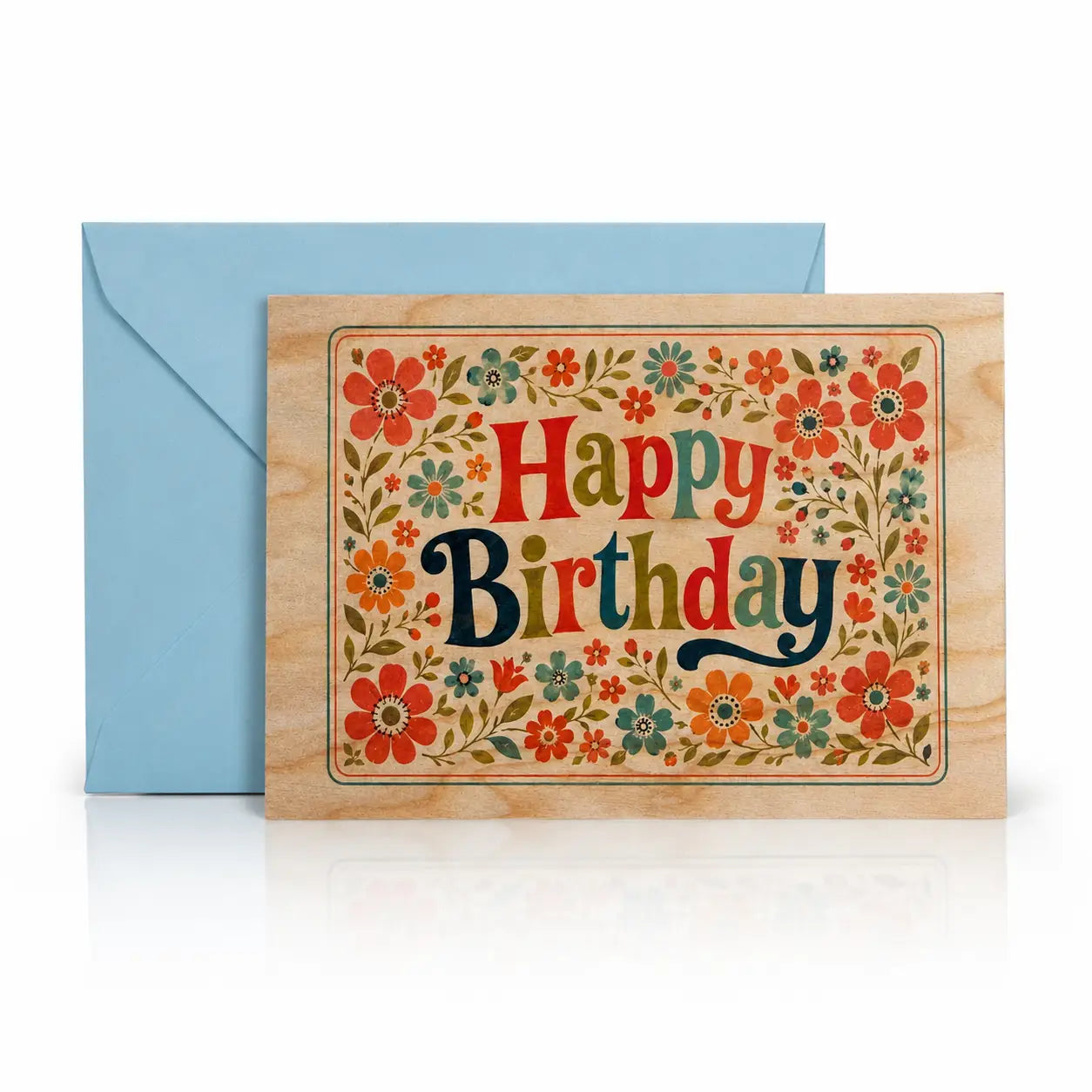 Wood Folding Card - Birthday Blooms