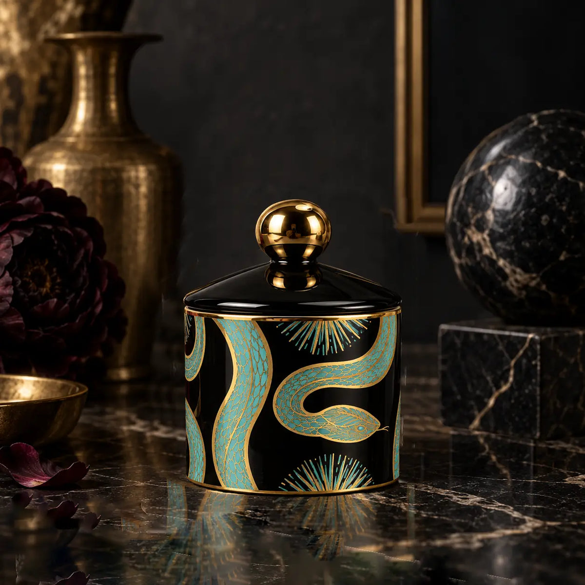 Ceramic Lidded Jar - Golden Age Serpent