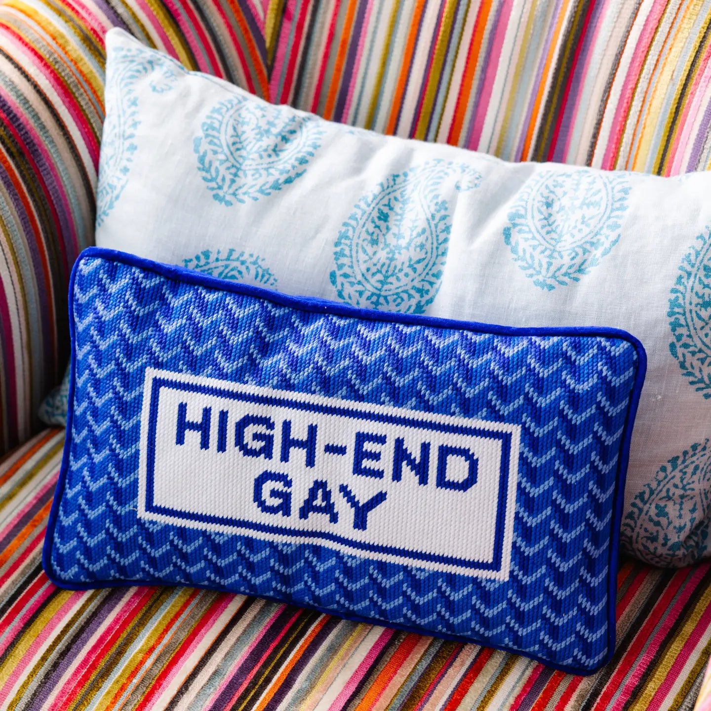 High-End Gay Needlepoint Pillow