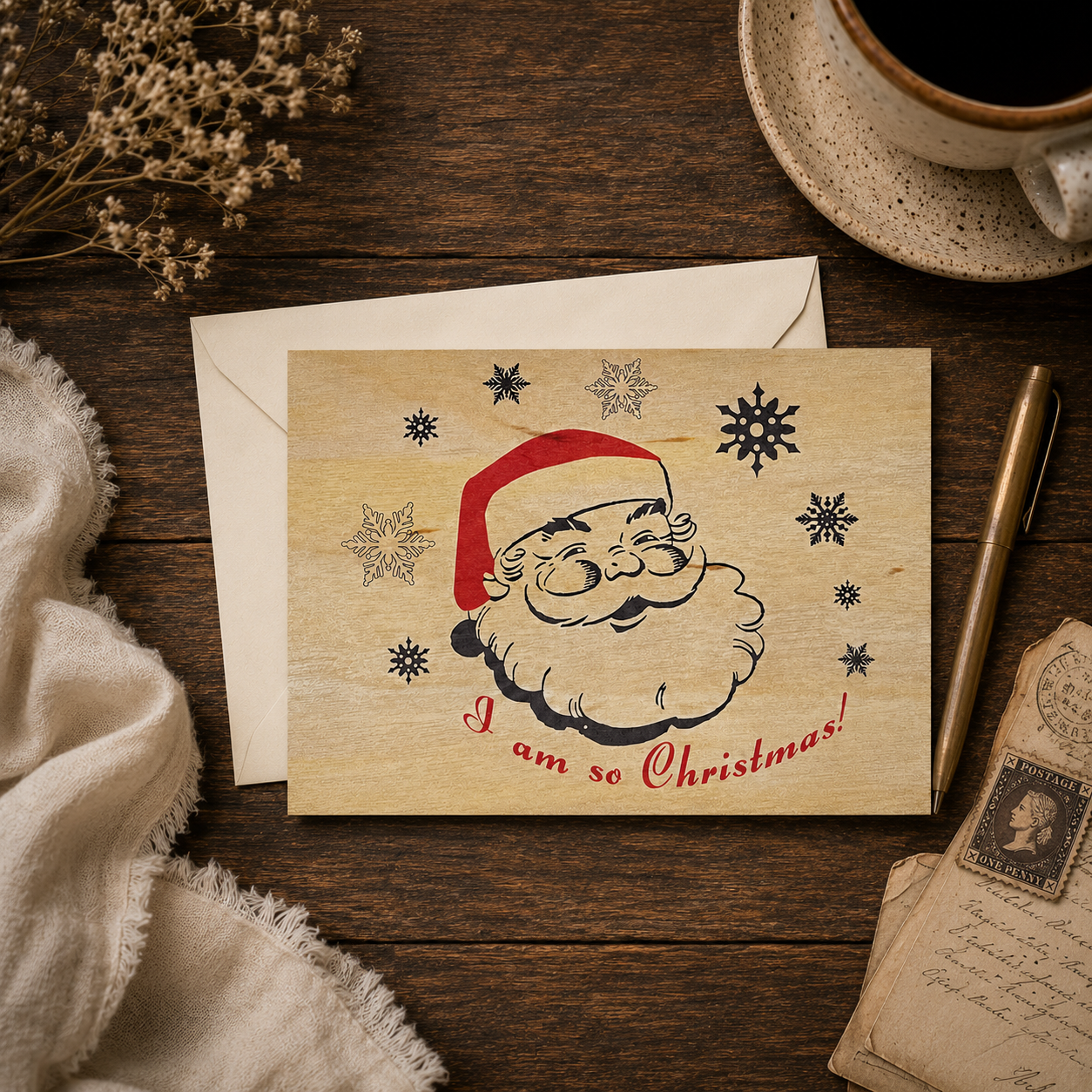 Wood Folding Card - So Christmas