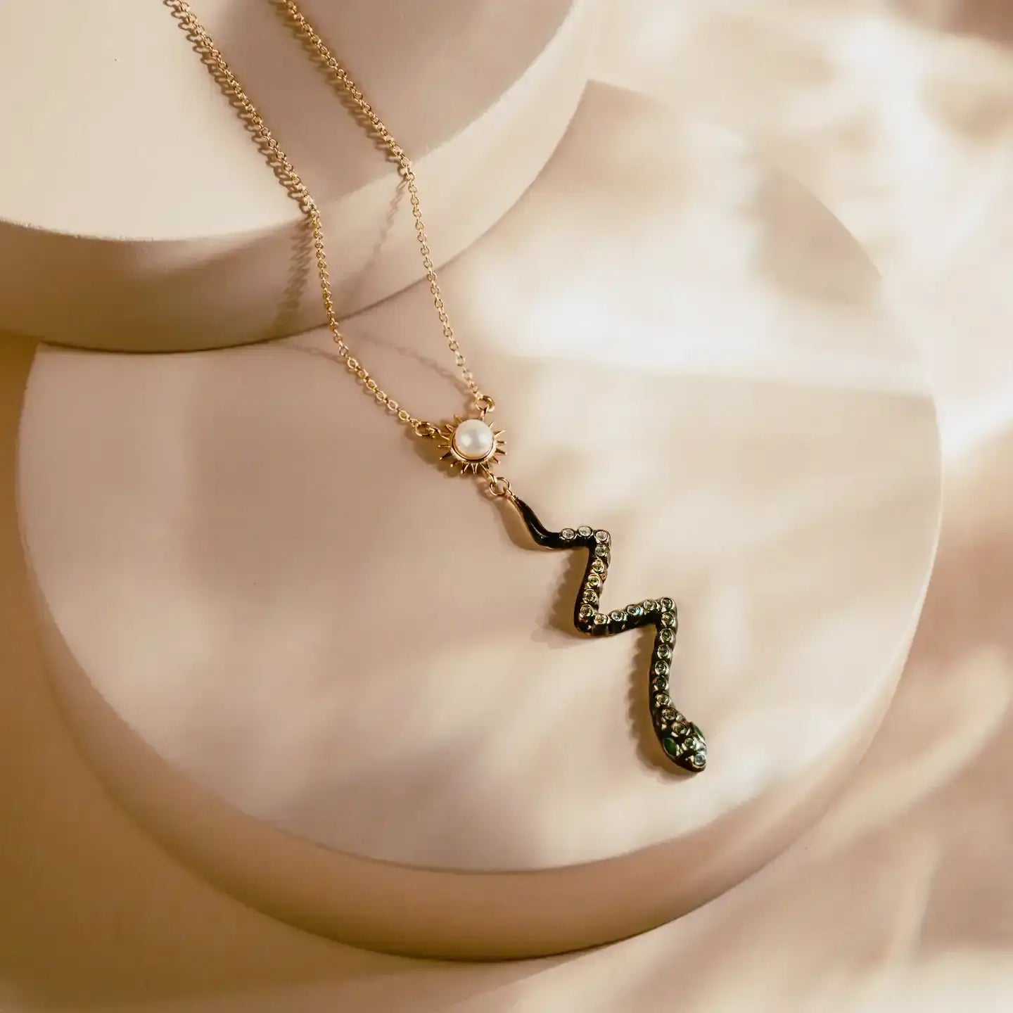 Solar Serpent Pearl Pendant Necklace