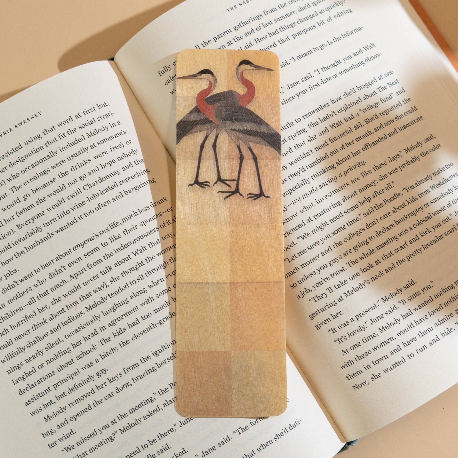 Wood Bookmark - Two Cranes