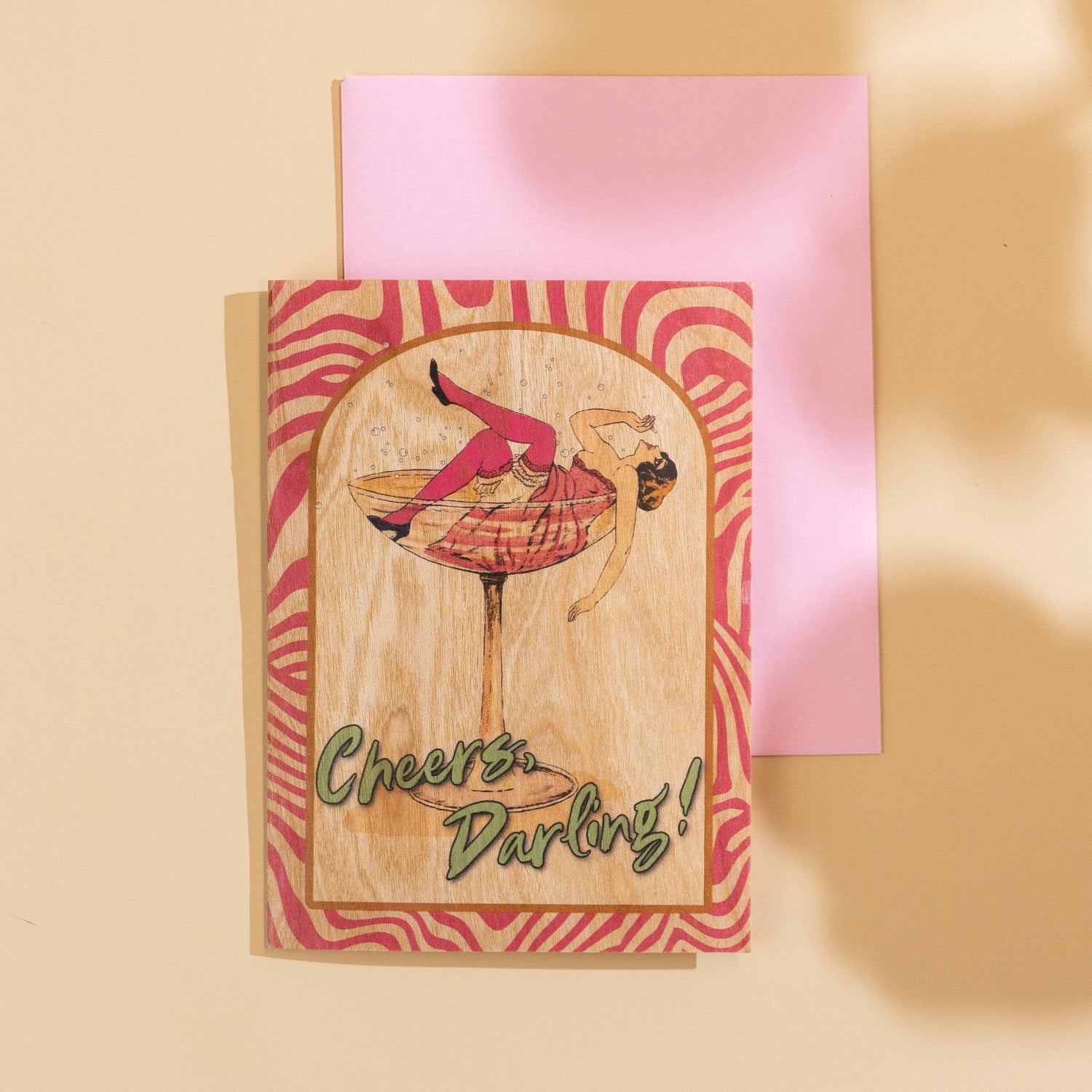 Wood Folding Card - Cheers Darling