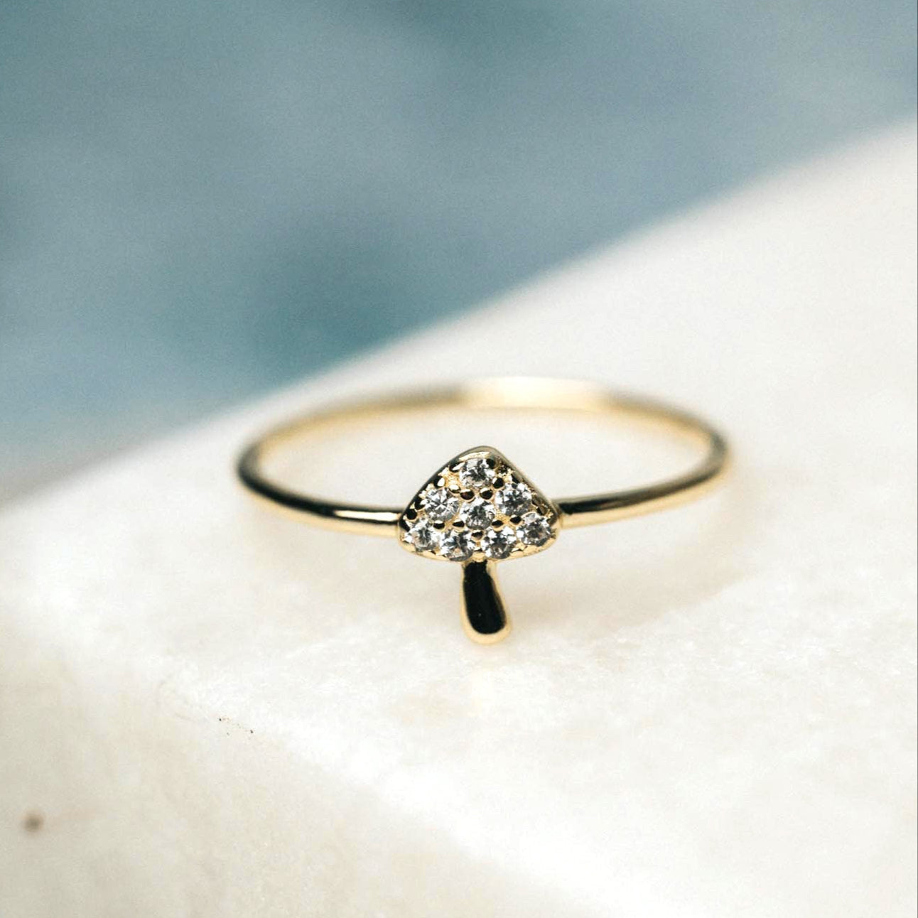 Tiny Sparkle Mushroom Gold Ring