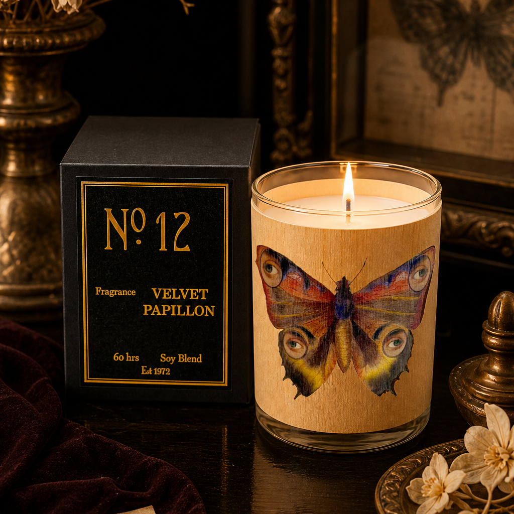 No 12 Velvet Papillon Wood Wrapped Candle