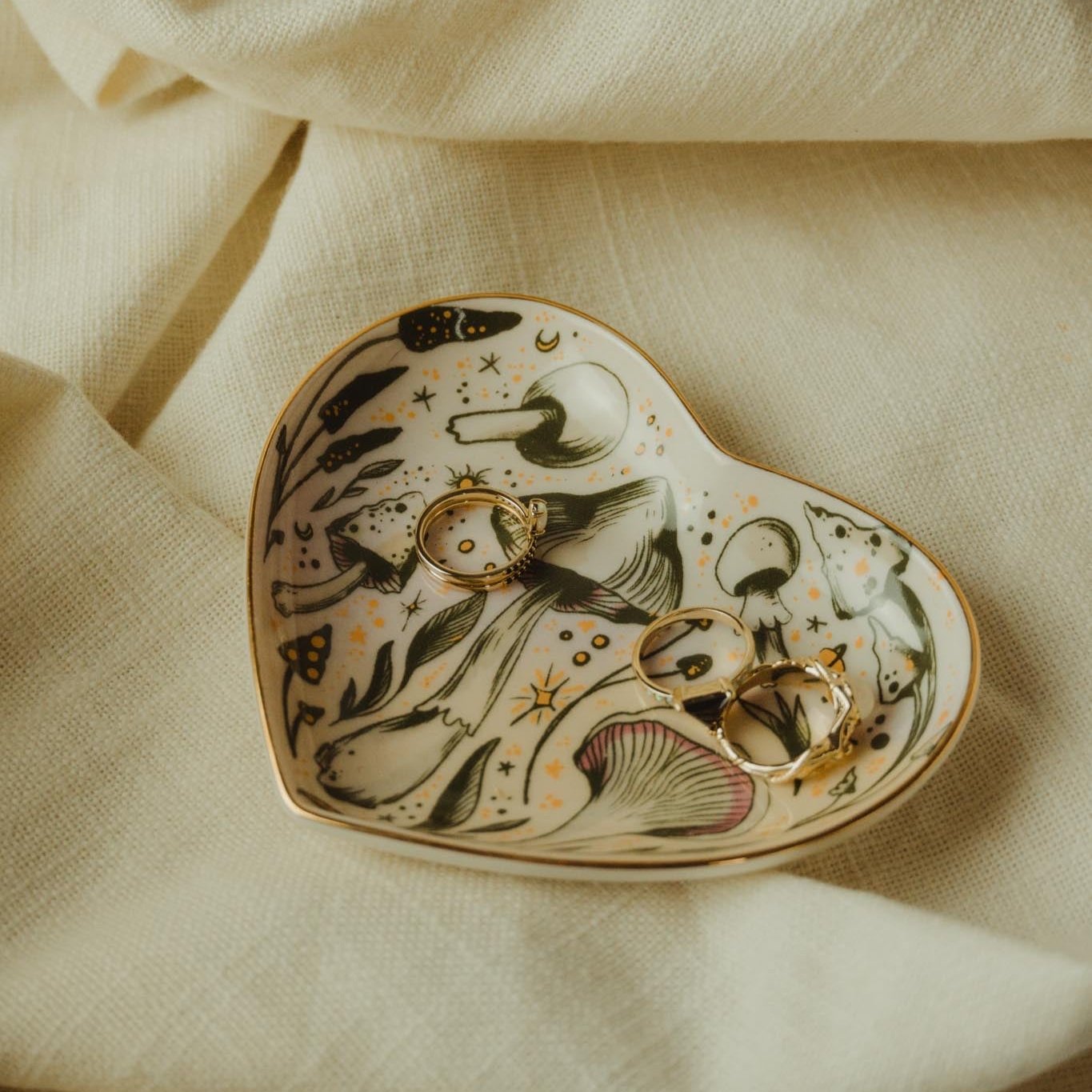 5" Ceramic Heart Dish - Starry Mushrooms