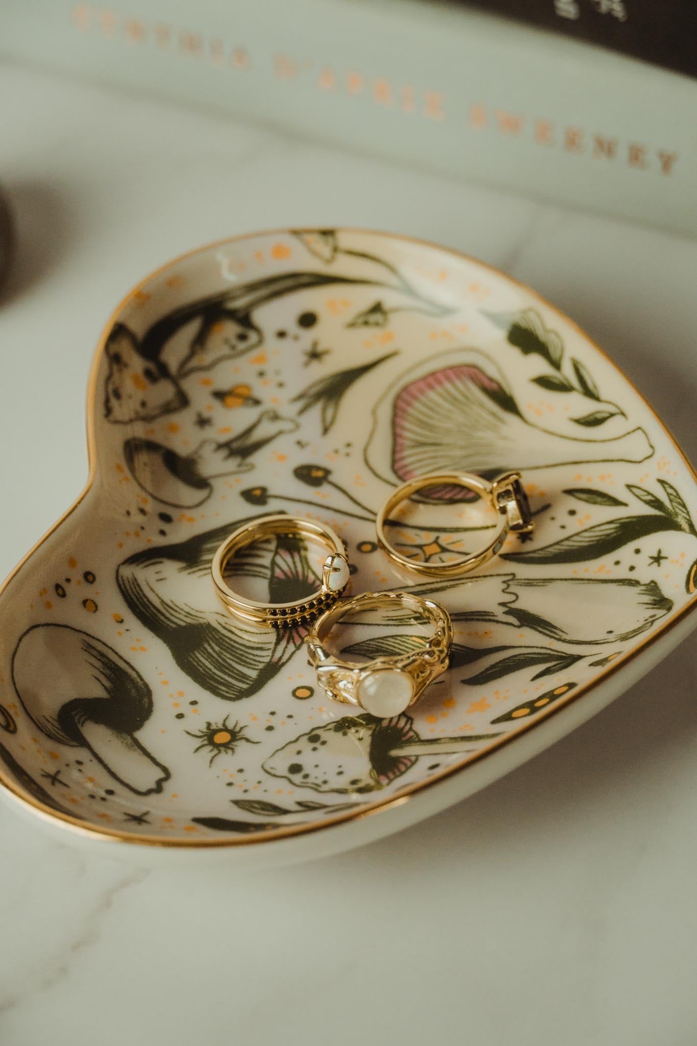 5" Ceramic Heart Dish - Starry Mushrooms