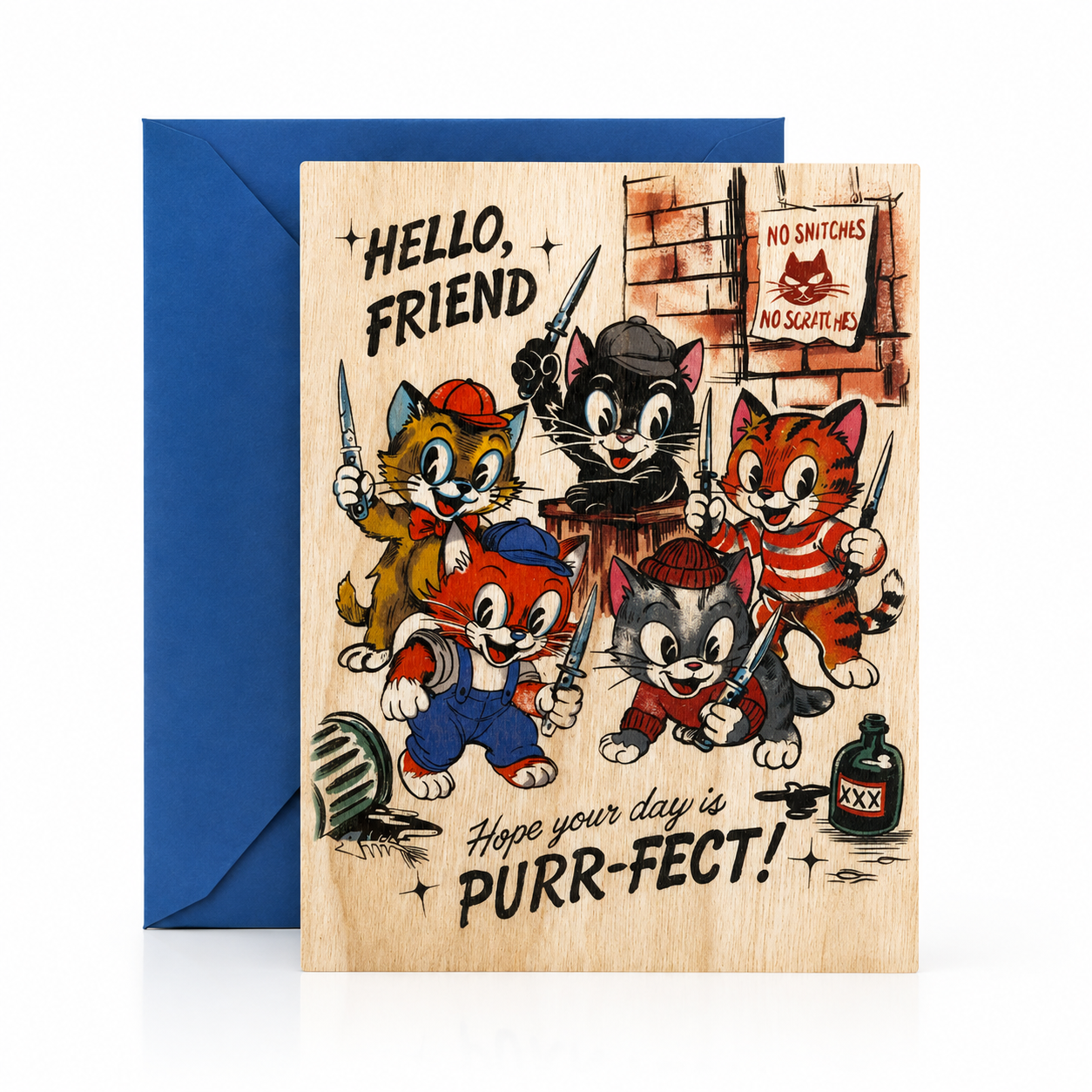 Wood Folding Card - Purr-fect Friend
