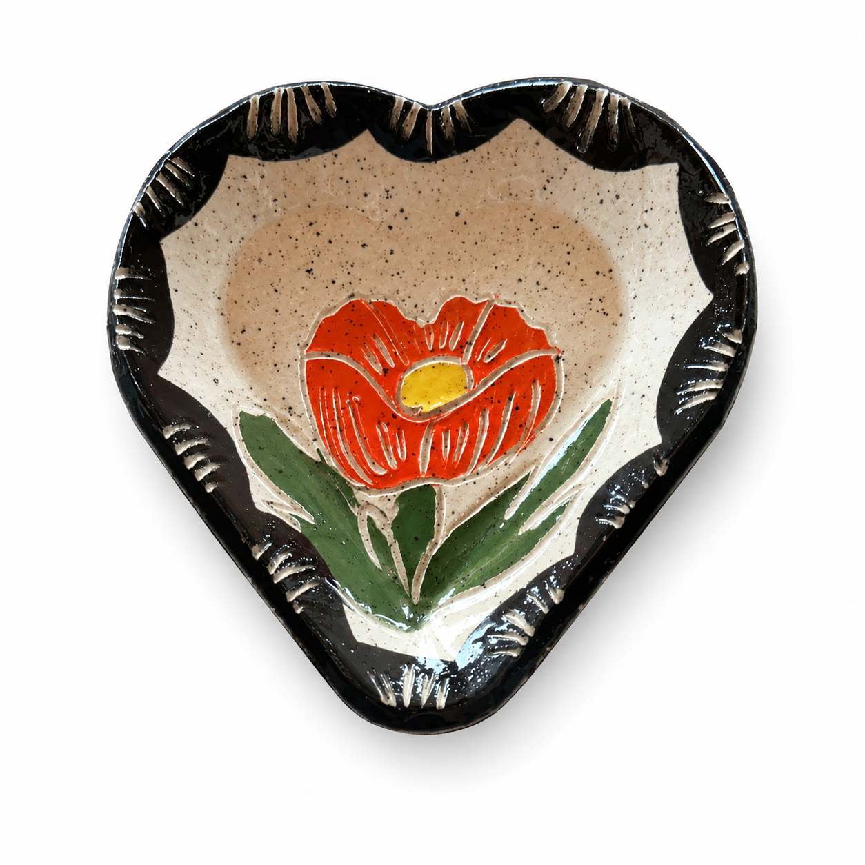Floral Sgraffito Heart Trinket Dish