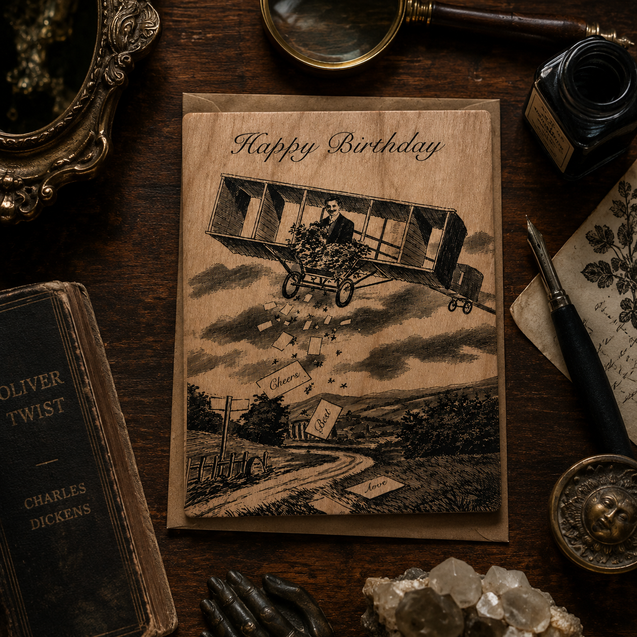 Wood Folding Card - Airplane Birthday