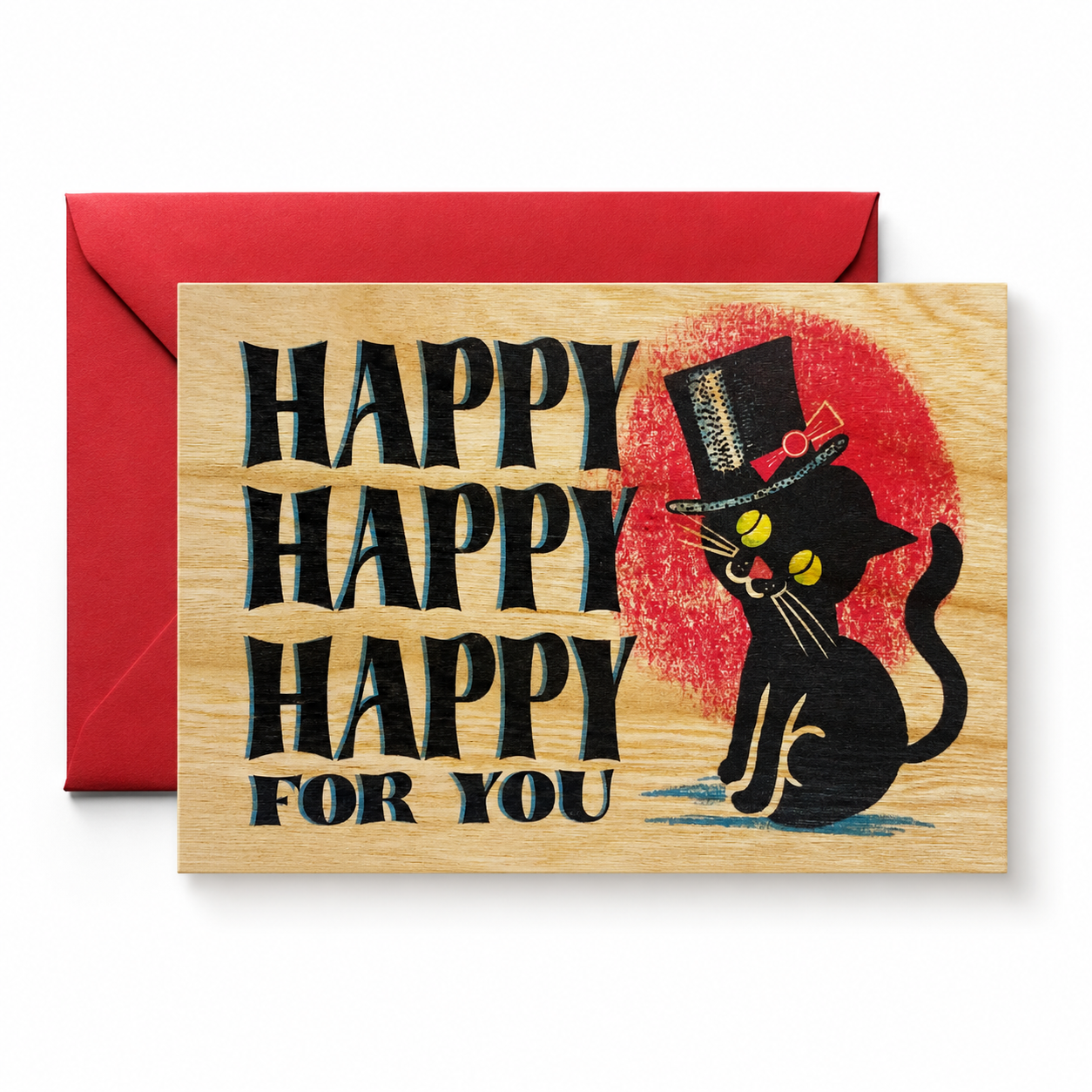 Wood Folding Card - Happy Happy Happy Cat