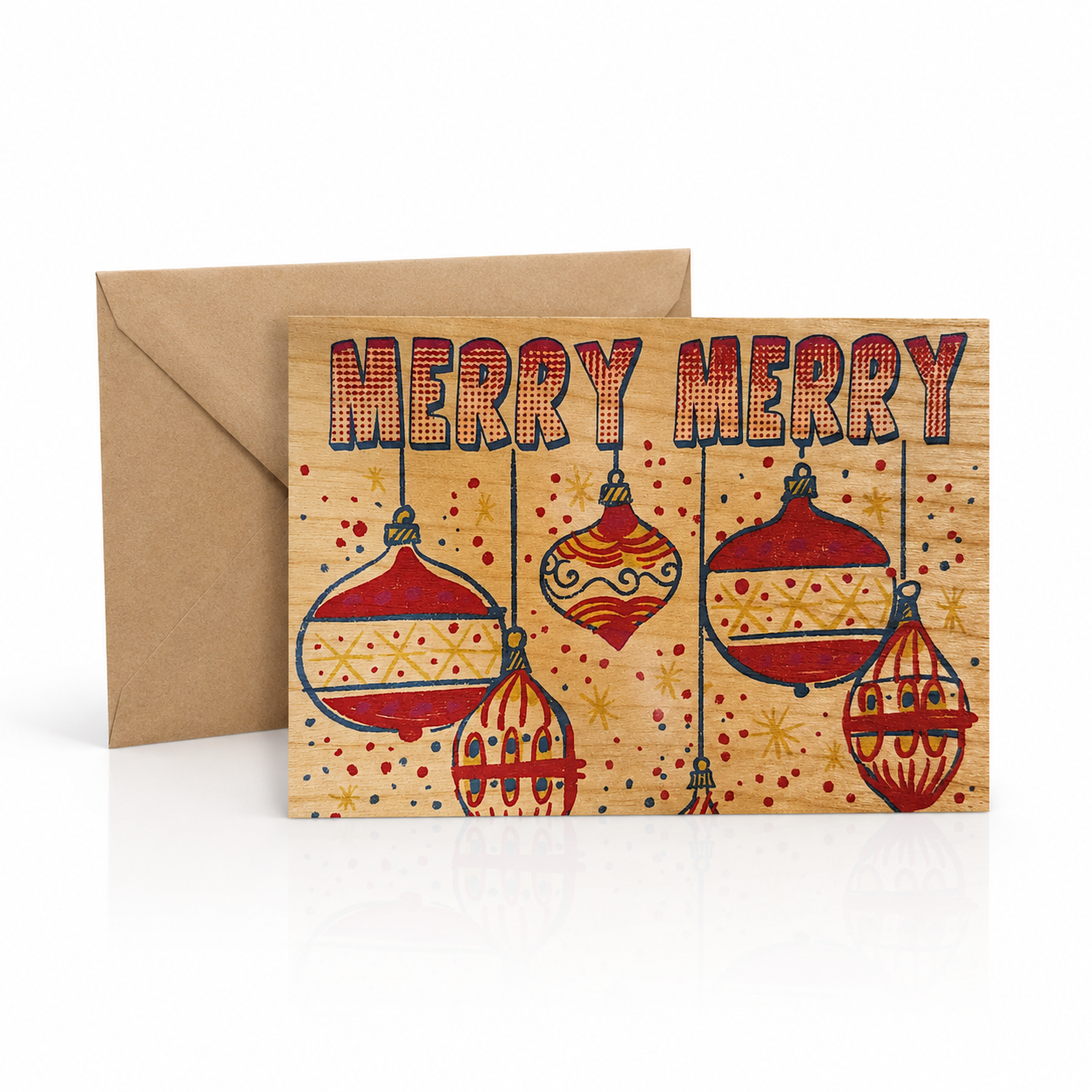 Wood Folding Card Merry Merry Ornaments