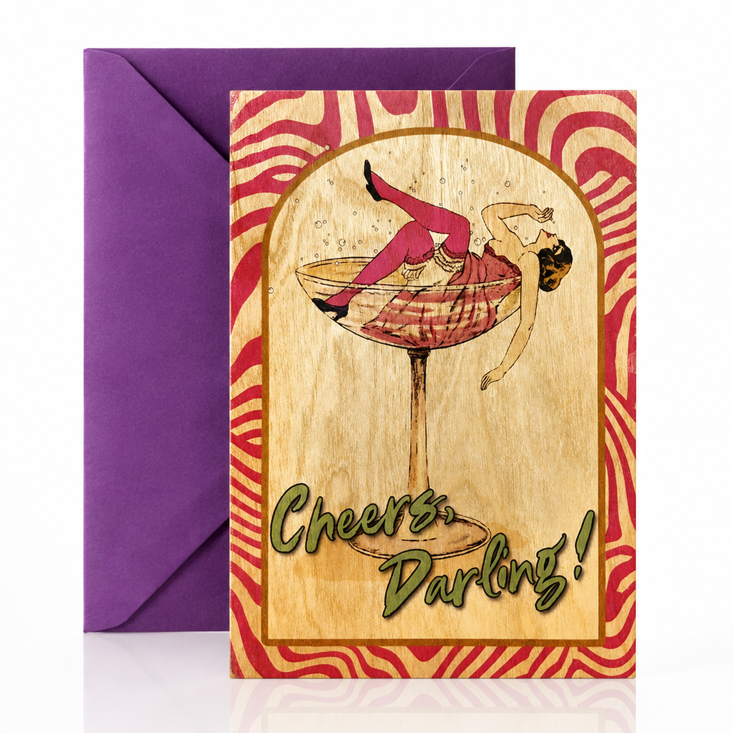 Wood Folding Card - Cheers Darling