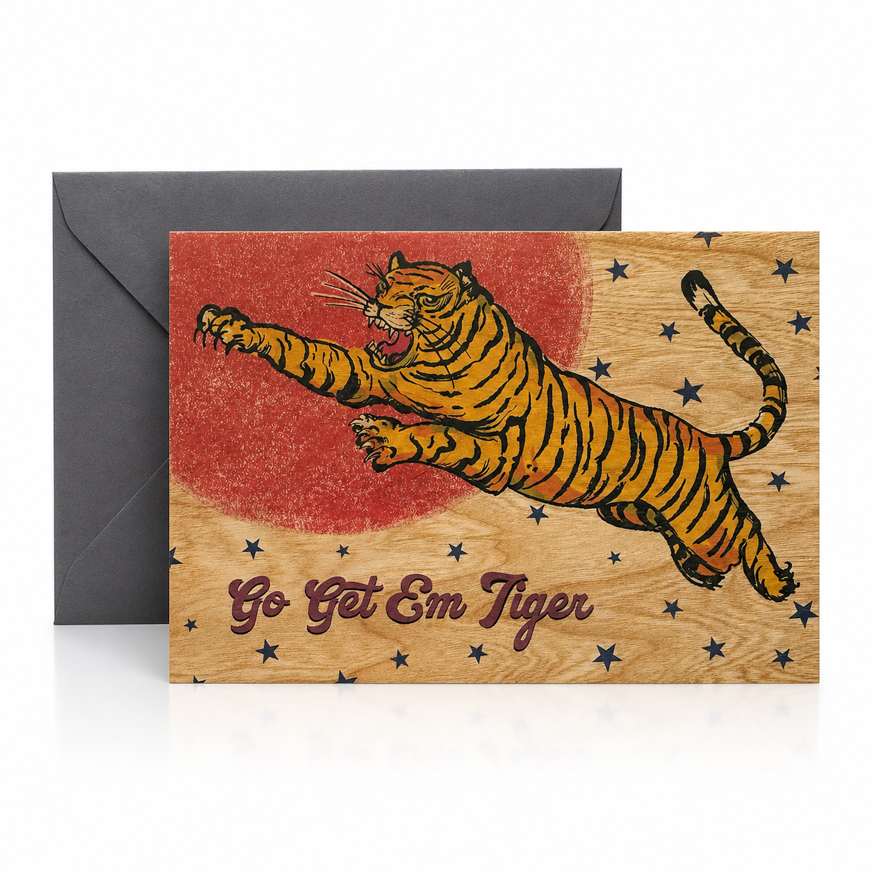 Wood Folding Card - Go Getem Tiger