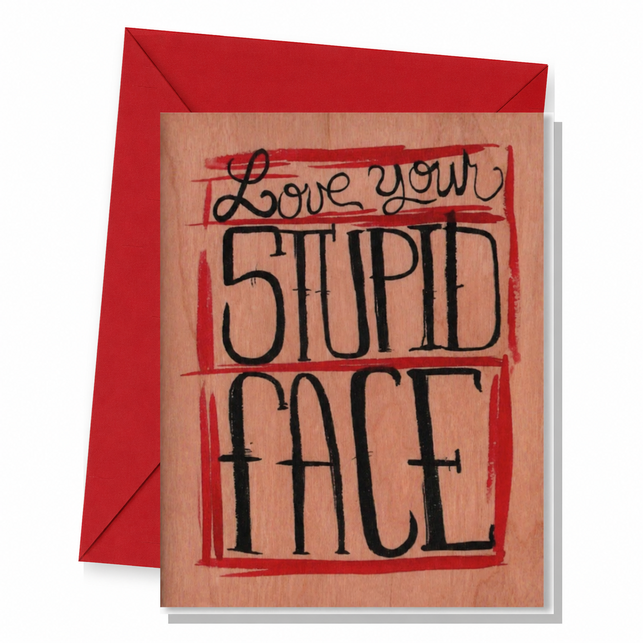 Wood Folding Card - Romantic Stupid Face