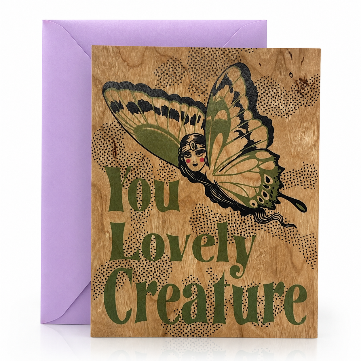 Wood Folding Card - Lovely Creature