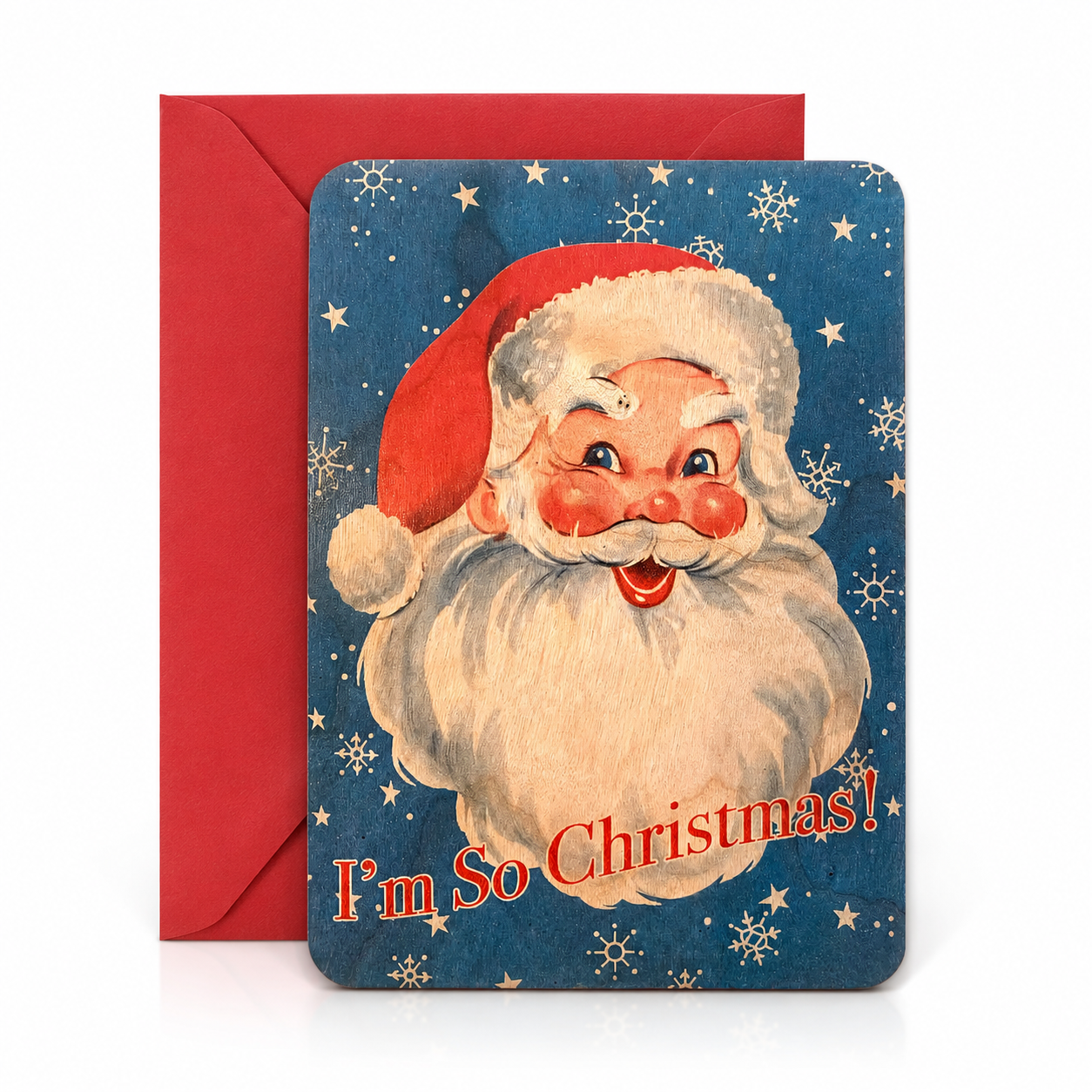 Wood Flat Card - Vintage Santa