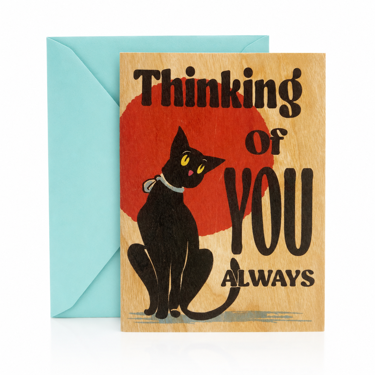 Wood Folding Card - Thinking Of You Kitty