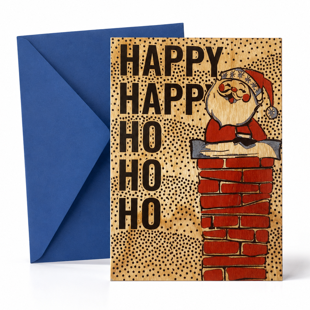 Wood Folding Card - Happy Ho Ho Ho