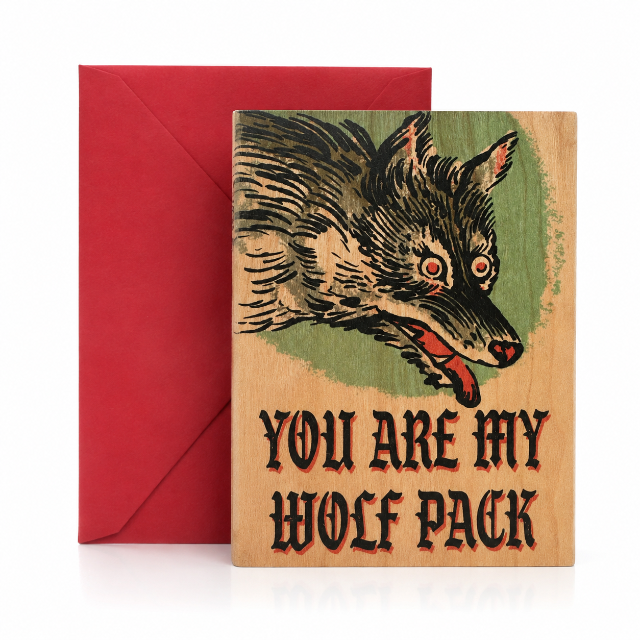 Wood Folding Card - Wolf Pack