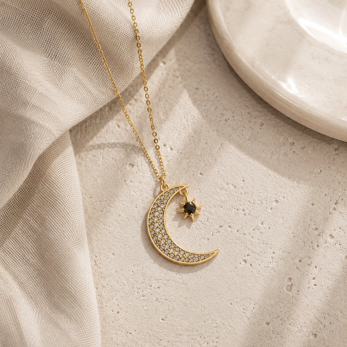 Crescent Star Pave Necklace
