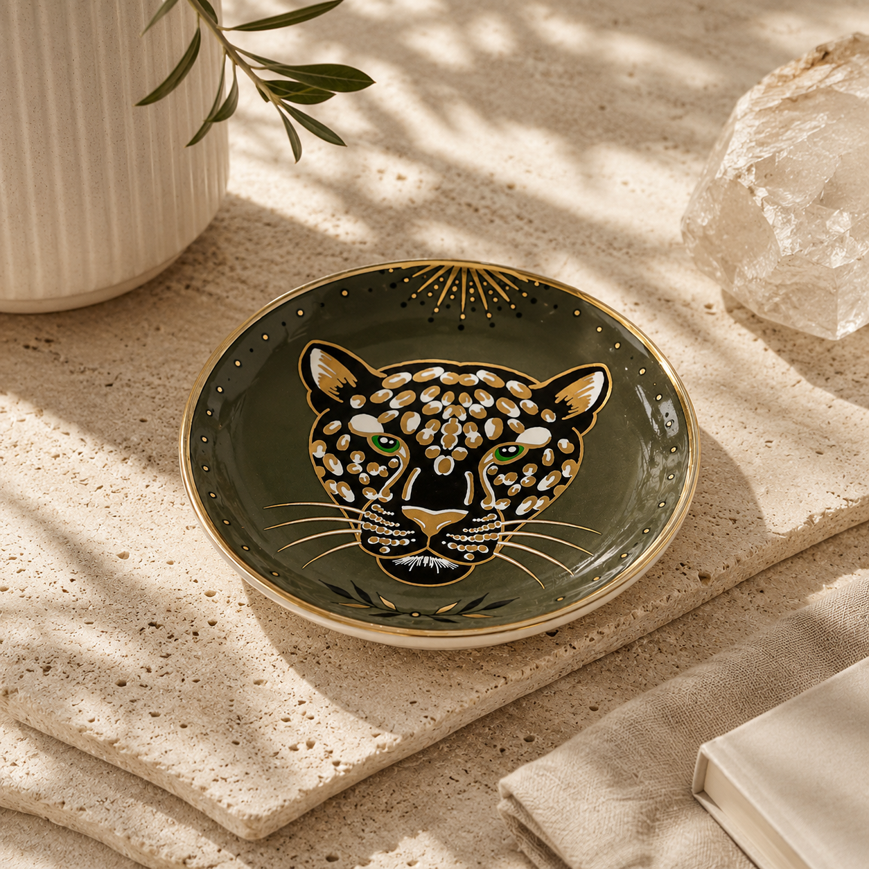 Round Ceramic Trinket Dish - Regal Leopard
