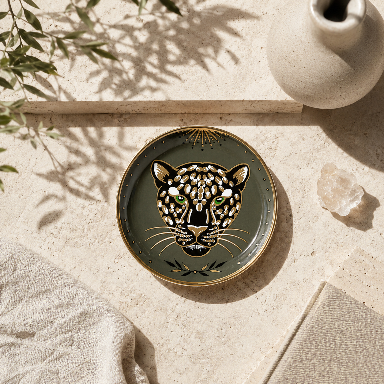 Round Ceramic Trinket Dish - Regal Leopard