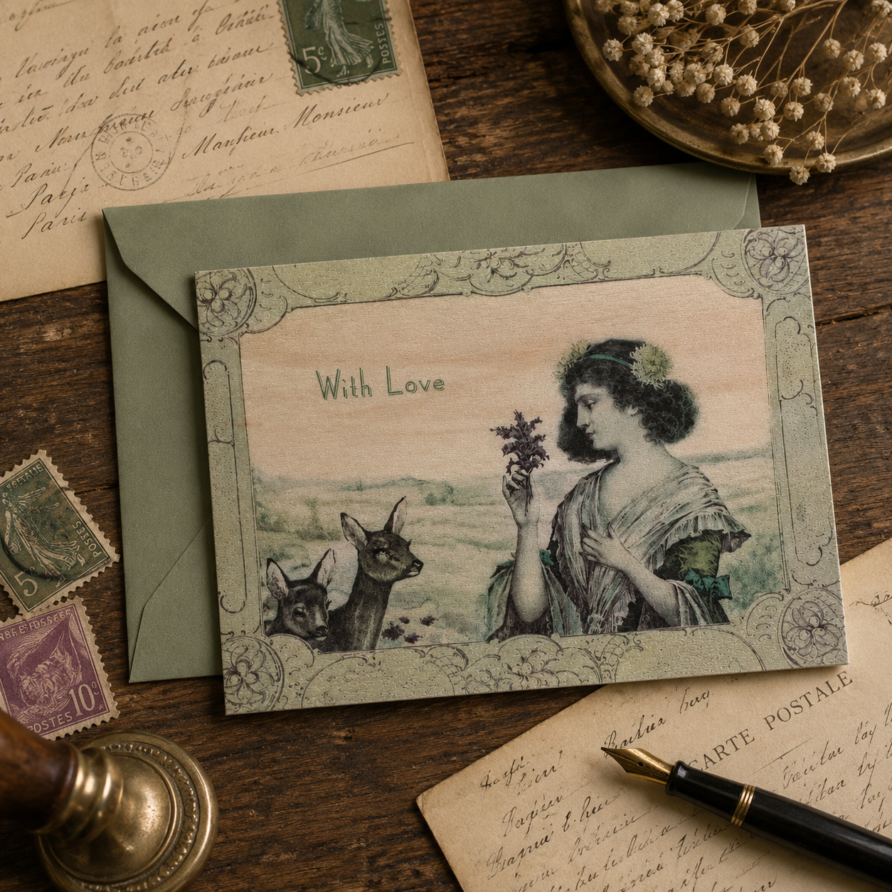 Wood Folding Card - With Love