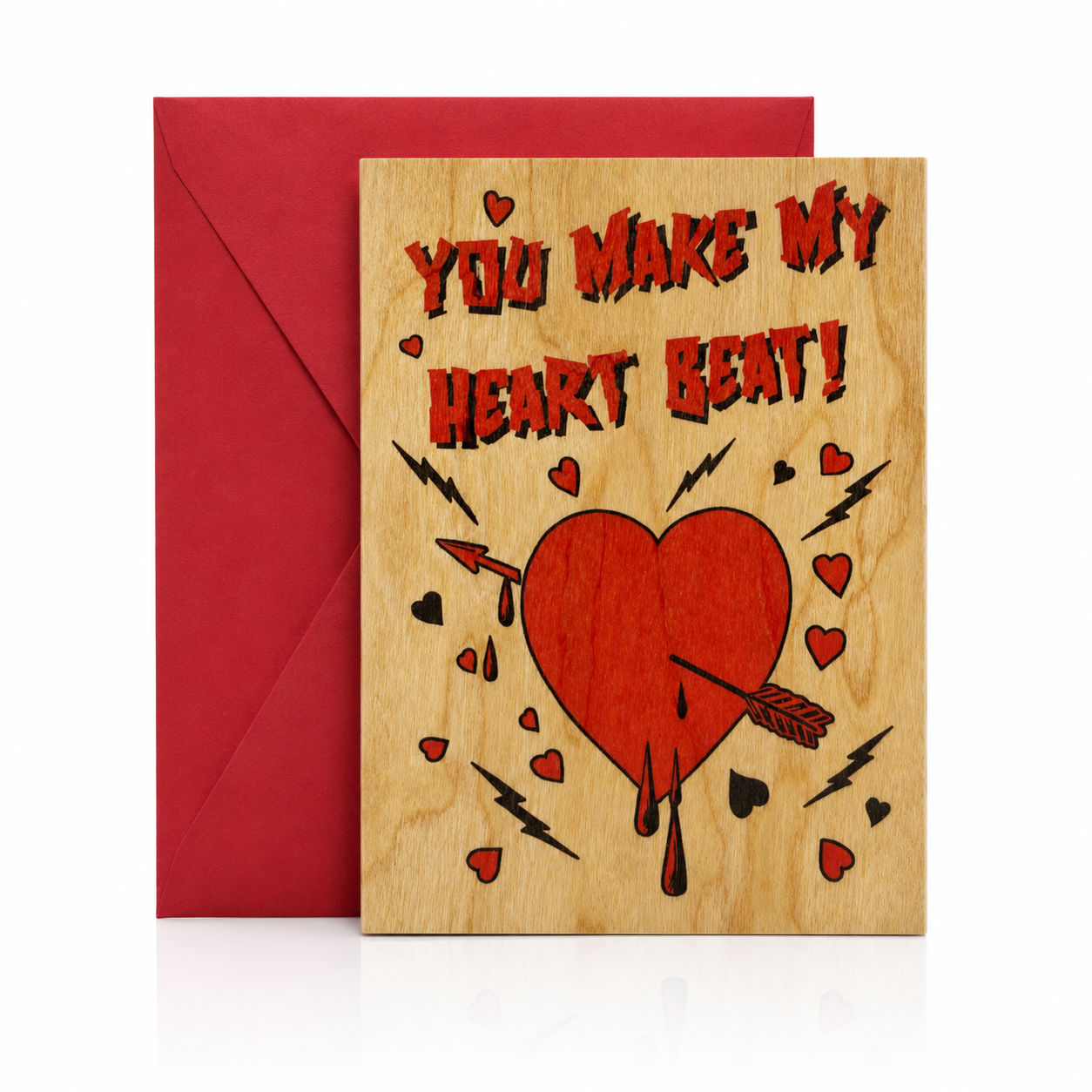 Wood Folding Card - Heart Beat