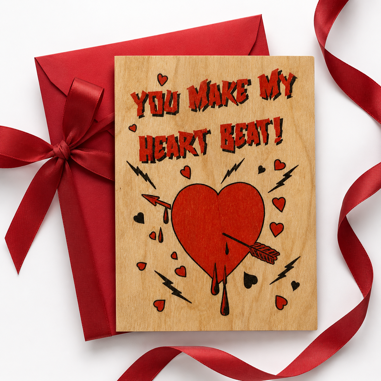 Wood Folding Card - Heart Beat