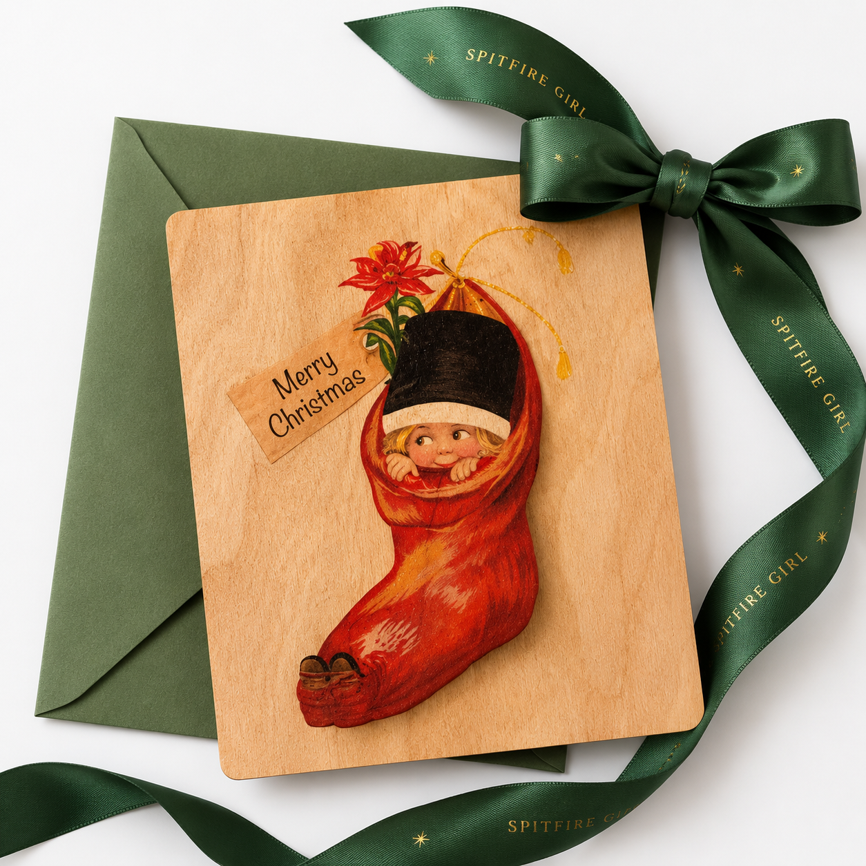 Wood Folding Card - Stocking Baby