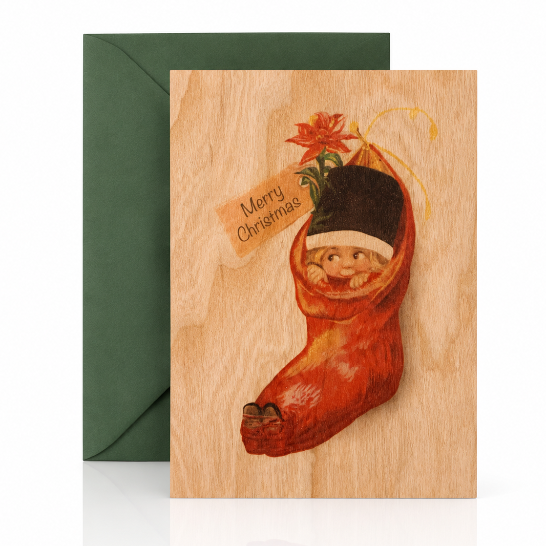 Wood Folding Card - Stocking Baby