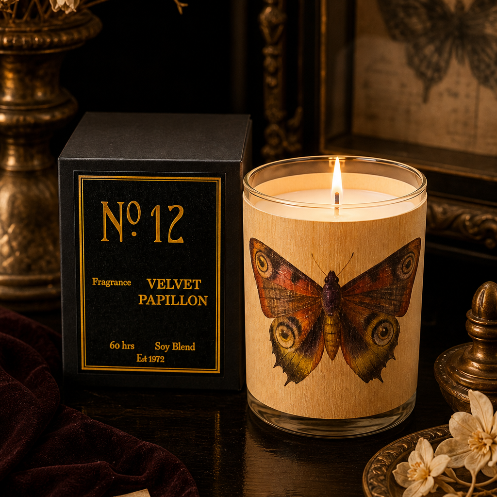 No 12 Velvet Papillon Wood Wrapped Candle