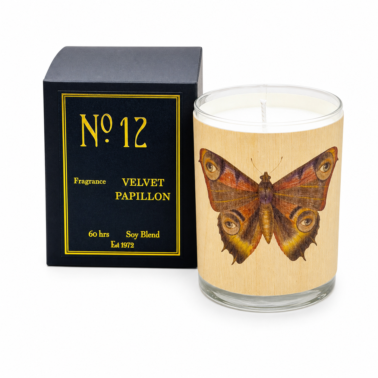 No 12 Velvet Papillon Wood Wrapped Candle