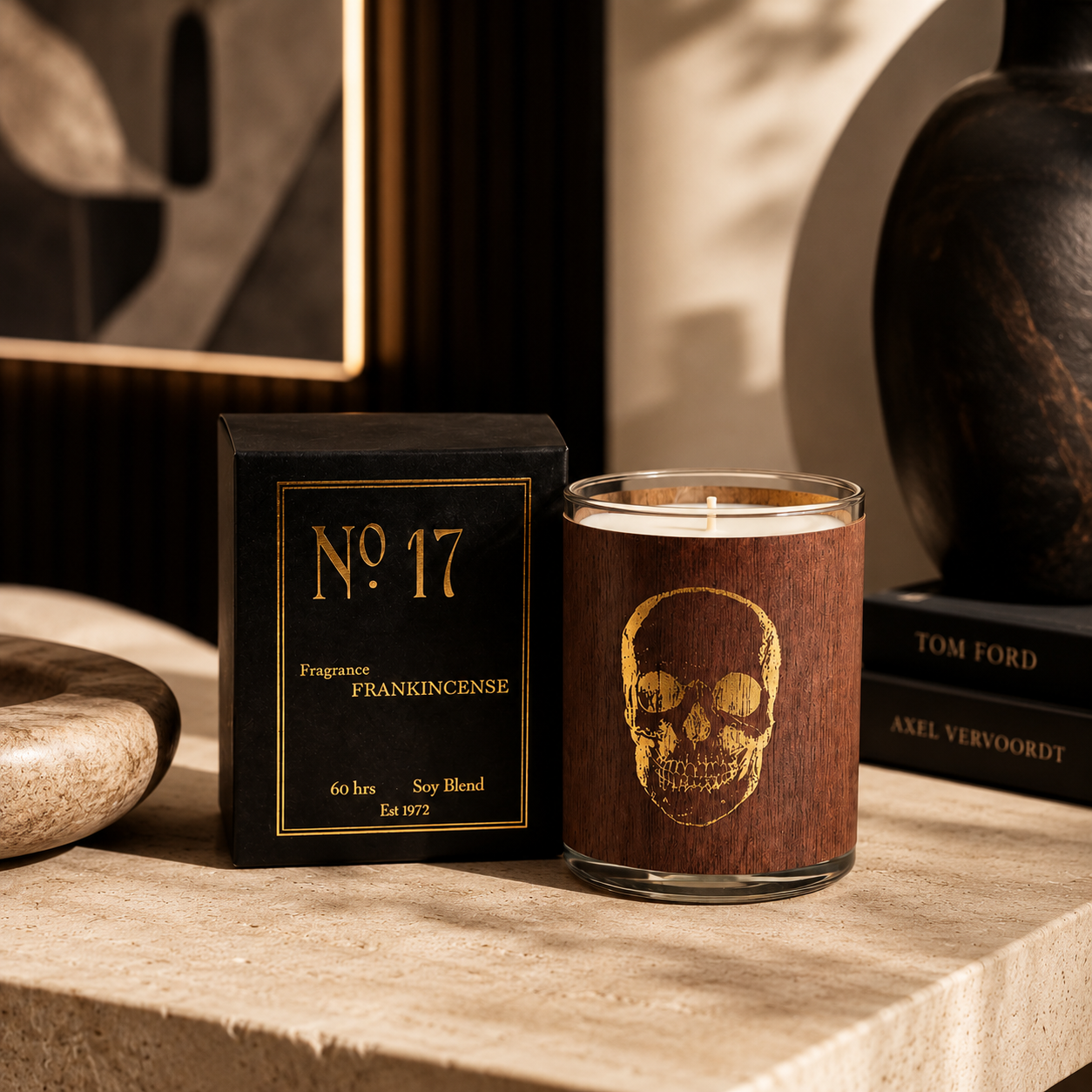 No. 17 Gold Skull Frankincense Wood Candle