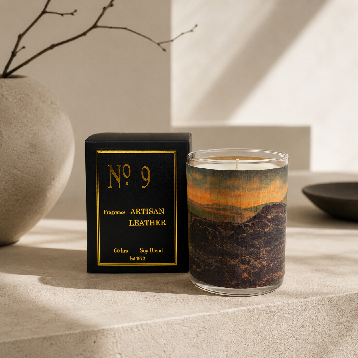 No. 9 Artisan Leather Wood Candle
