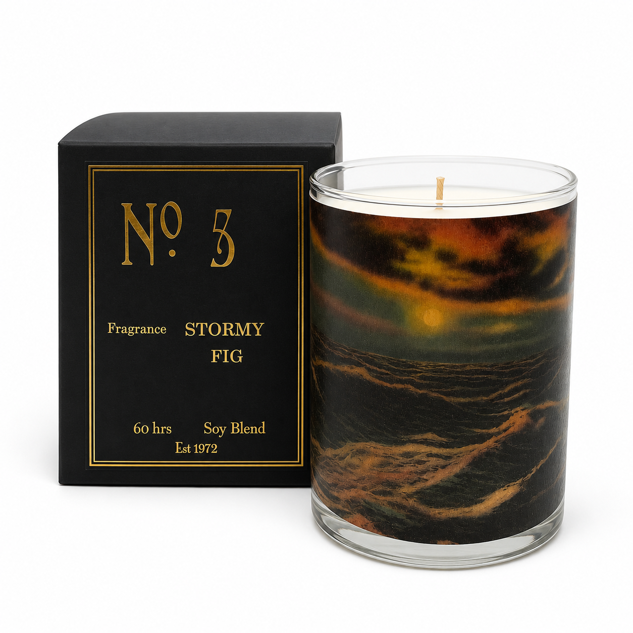 No. 5 Stormy Black Fig Wood Candle