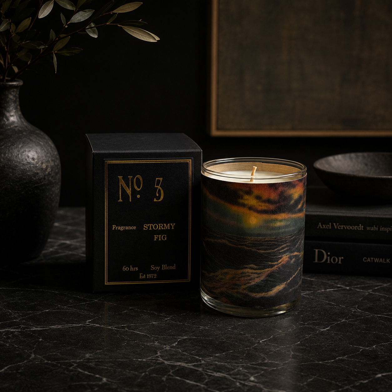 No. 5 Stormy Black Fig Wood Candle