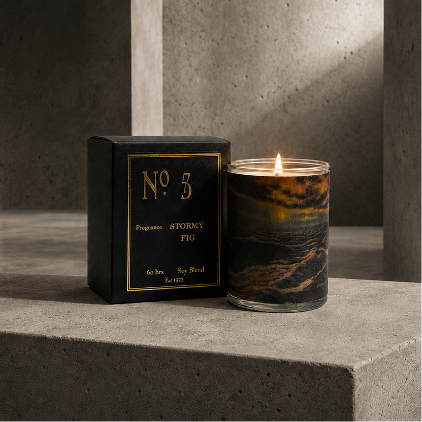 No. 5 Stormy Black Fig Wood Candle