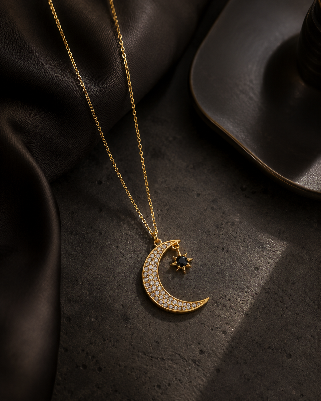 Crescent Star Pave Necklace